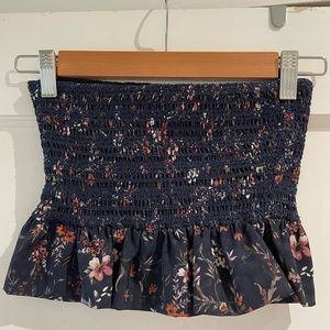 Tularosa Maida Floral Ruffle Navy Crop Top